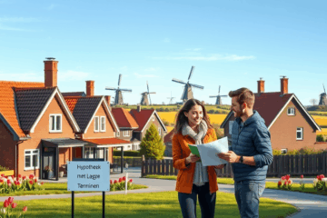 Afbeelding van een huis met een hypotheekcontract dat lagere maandlasten in de beginjaren toont