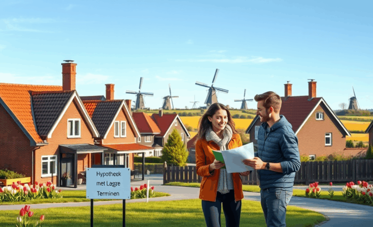 Afbeelding van een huis met een hypotheekcontract dat lagere maandlasten in de beginjaren toont