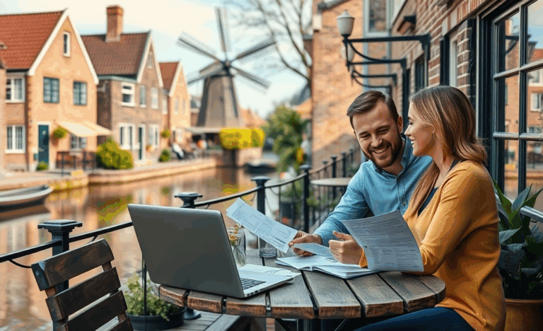 Afbeelding van een huis met leningsdocumenten en pen, symboliserend een persoonlijke lening voor onroerend goed aankoop.