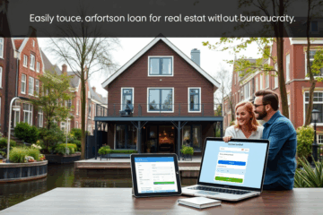 Een persoon die online een lening aanvraagt voor vastgoed zonder administratieve rompslomp.
