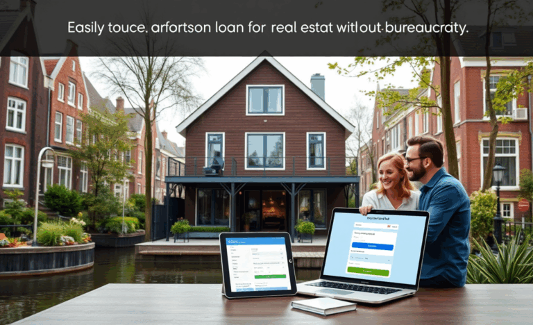 Een persoon die online een lening aanvraagt voor vastgoed zonder administratieve rompslomp.