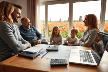 Afbeelding van een gezin dat een hypothecaire leningsdocument ondertekent voor snel herfinancieren.