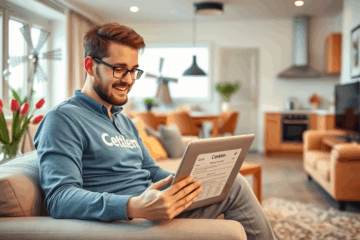 Afbeelding van een persoon die financiële documenten invult voor een persoonlijke lening bij Cetelem.